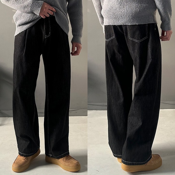 케이드 원턱 생지 데님 팬츠 남성 빅사이즈 와이드팬츠 통바지