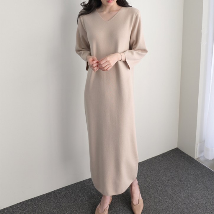 제니트 여성 롱 니트 원피스 브이넥 비스코스 펨므브이넥롱