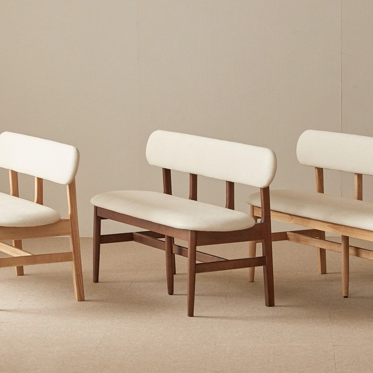 라움에스알 볼륨 원목 쿠션 등받이 벤치 식탁의자 1100, 월넛