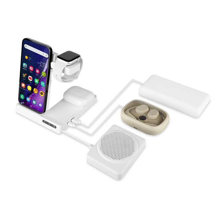 나비 6in1 올인원 갤럭시 플립 폴드 아이폰 갤럭시워치 애플워치 에어팟 버즈 무선이어폰 유선 무선 충전기 거치대, 1개, 화이트