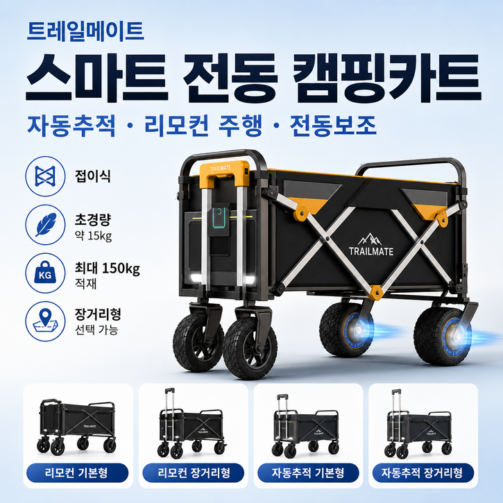 트레일메이트 스마트캐리 전동 캠핑카트 리모컨 자동추적 접이식 웨건, 1개, 자동추적 기본형 18km