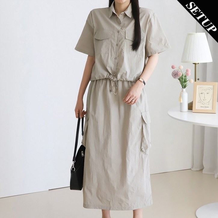 플랜비컬렉션SET카라 바스락 반팔 점퍼 카고스커트 2종세트PM2506SE011B