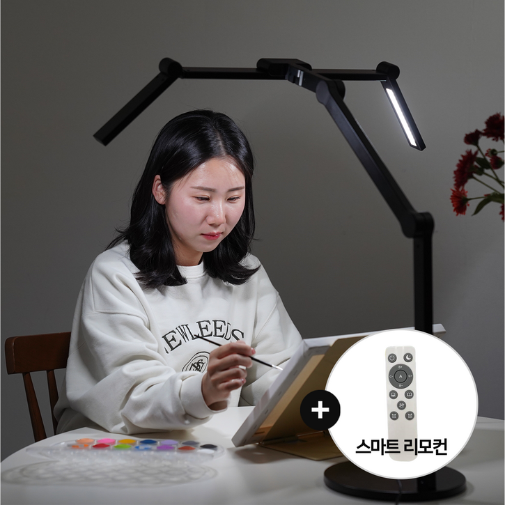 룩스베러 STDL01 스탠드 삼성 시력보호 와이드 책상스탠드 공부등 독서등 조명, 블랙베이스리모컨