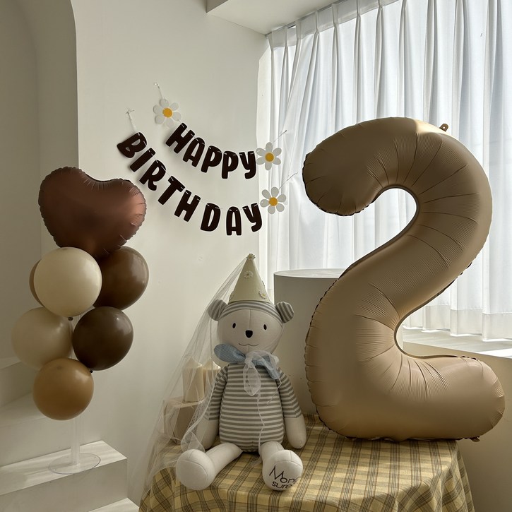 하피블리 두돌 생일상 숫자 풍선 생일 파티 용품 세트, 생일가랜드(브라운) 10