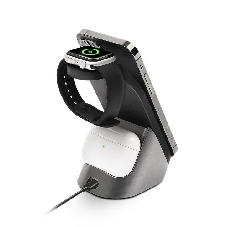 스마텍 3in1 애플워치 전용 듀얼 코일 무선 충전기 거치대, 1개, 블랙