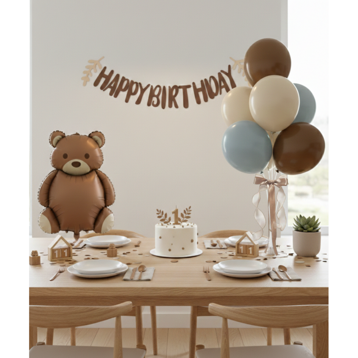 크레샤 앤틱 곰돌이 생일 파티 풍선 세트 가랜드 포함