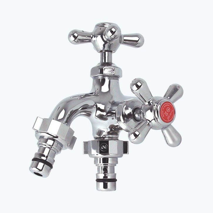 양커플링 온수 두갈래 수도꼭지 양갈래 수전 세탁기 가로 더블커플링