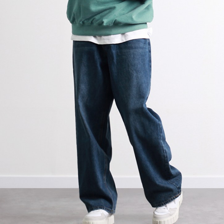 투뎃 남성용 프리미엄 캣워싱 와이드 데님 팬츠