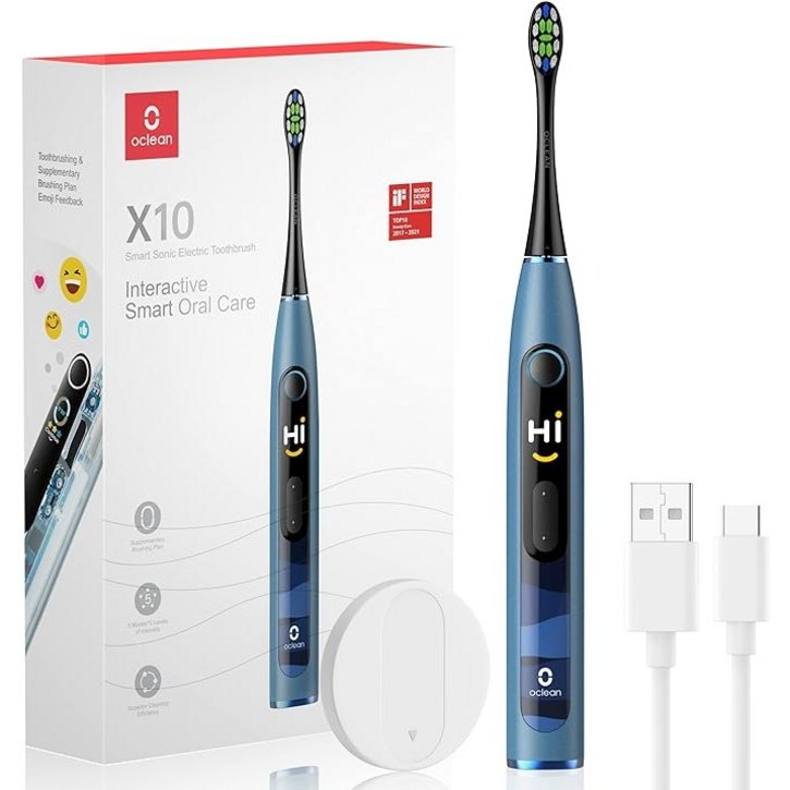 [공식수입 한글버전]오클린 Oclean X 10 음파 초음파 전동 진동 칫솔, X10-BLUE, 1개