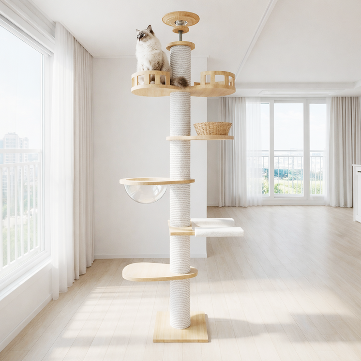 포조이 캣타워 캣폴 튼튼한 다기능 고양이 캣타워 원목 대형 멀티 클라이밍 놀이터 링트리