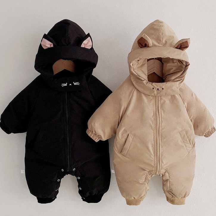 로이앤한나 귀여운 쫑긋귀 베이비 아기 남아 여아 유아 겨울 패딩 후드 우주복 북유럽풍우주복