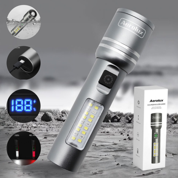 Aerolux 초강력 LED 랜턴 스크린 방수 손전등 후레쉬 줌라이트 CTYPE 간편충전 Aerolux 초강력 LED 랜턴 스크린 방수 손전등 후레쉬 줌라이트 CTYPE 간편충전