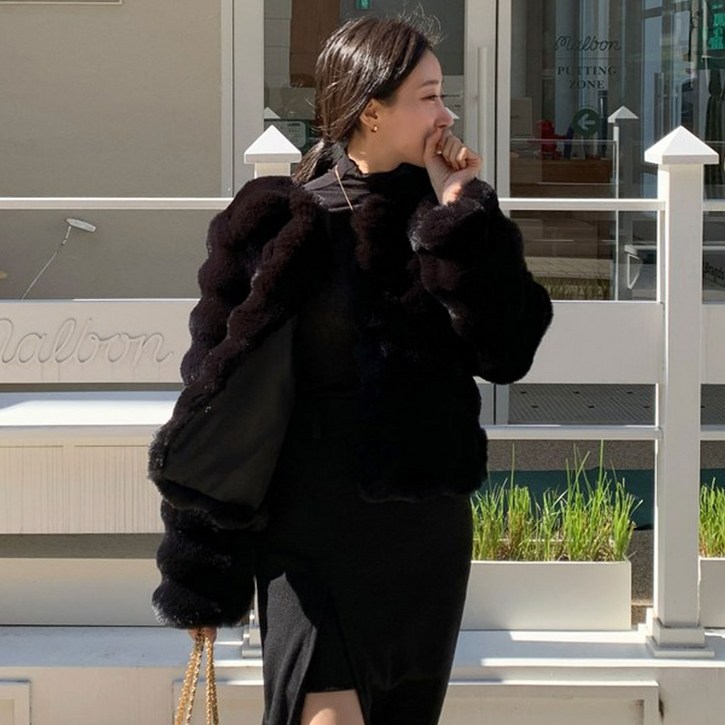 떳다그녀 샤보 퍼 물결 자켓