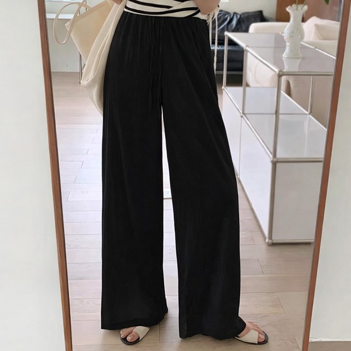 바이누아 아이스라이트 여성 와이드 밴딩팬츠 여름 루즈핏 롱팬츠