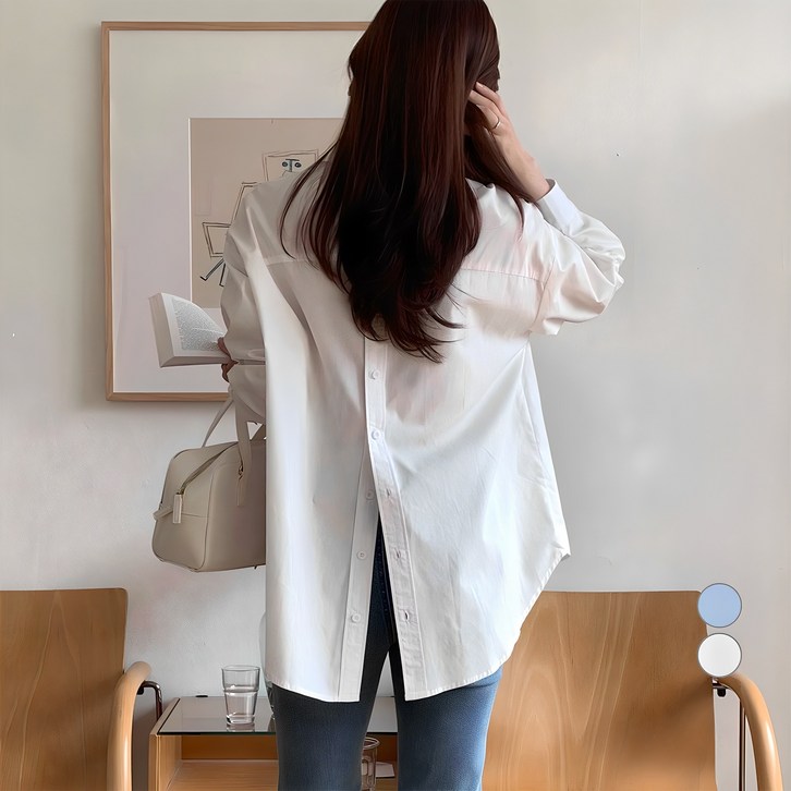 아피나르 백버튼 여성용 루즈핏 긴팔 셔츠