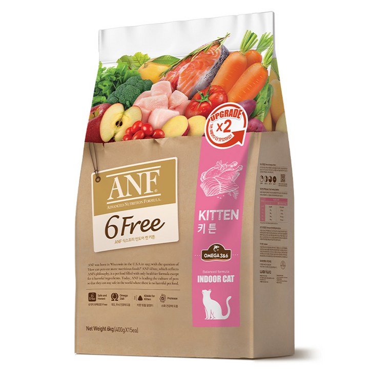 ANF 생후 12개월 이전 식스프리 인도어 캣 키튼 건식사료, 키튼, 6kg, 1개