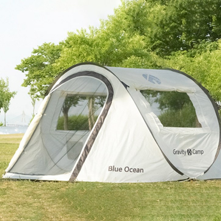 그라비티캠프 원터치 캠핑 텐트, 화이트 실버 에디션, 베이직