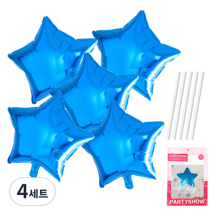 파티쇼 별 은박 풍선 45cm 5p + 빨대 5p 세트, 블루(풍선), 4세트
