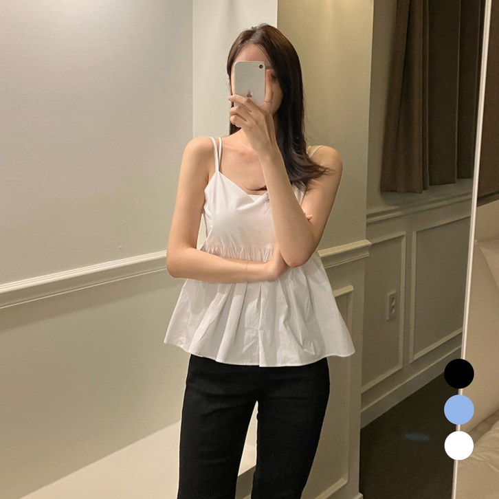 엘쏘 셔링 끈 나시 여름 플리츠 블라우스