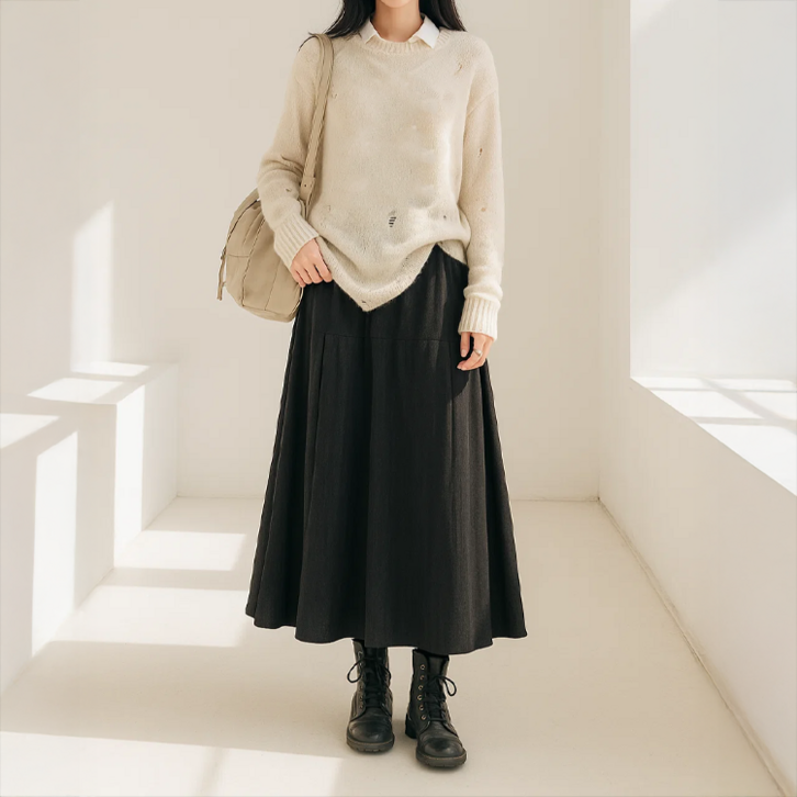 데일로엔 여성 드레이프 루즈 롱 스커트