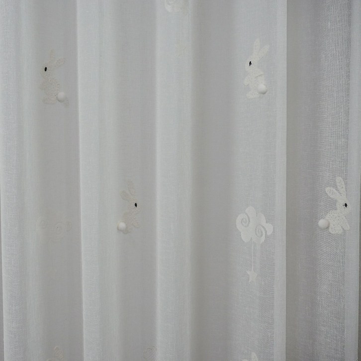 구름과 별 토끼 자수 어린이 린넨 커튼 키즈 거실 안방 아이방 커텐