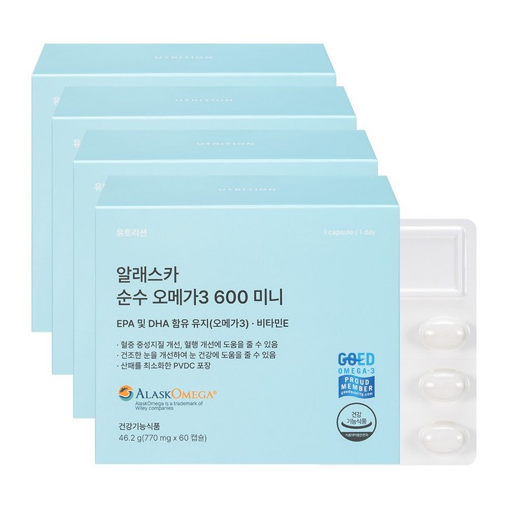 유트리션 알래스카 순수 오메가3 600 미니, 60회분, 4개