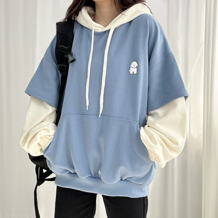 단독진행 흰둥 오버 레이어드 후드티 귀여움보장 오버핏 후드 오버핏후드티 레이어드티 학생후드티 교복후드티 봄옷 캐릭터 귀여운후드티 놀이공원 봄후드티