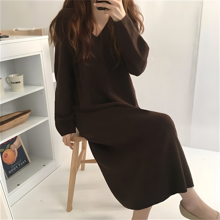 데일리 간절기 루즈핏 브이넥니트 하객룩 베이직 니트원피스 데일리 간절기 루즈핏 브이넥니트 하객룩 베이직 니트원피스