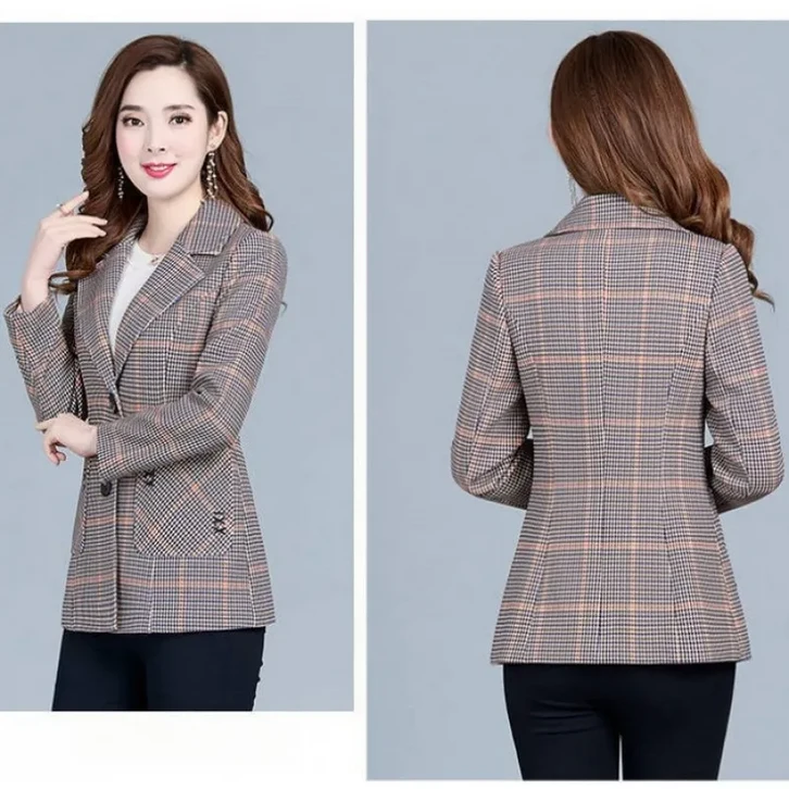 SAHINER 가을 여성 하운드투스 체크 테일러드 자켓 슬림핏 오피스 LWAWT30