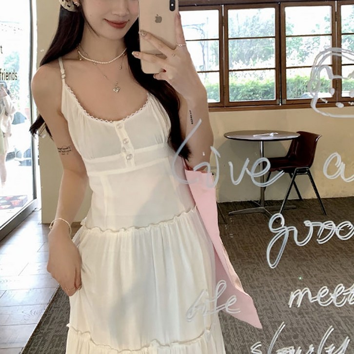 AOKADA 여성 뷔스티에 레이어드 나시끈 휴양지 바강스 원피스