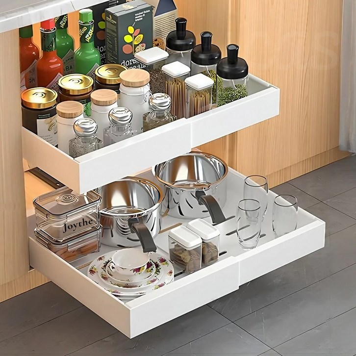 조이더키친 싱크대 하부장 슬라이딩 레일 선반 무타공 길이조절