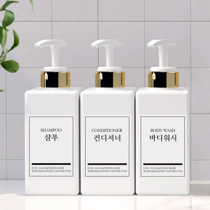 모든집 호텔 욕실 디스펜서 샴푸통 500ml+방수라벨 3구 세트