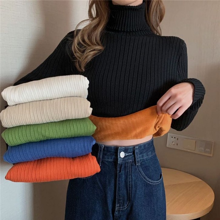 인투조이 여성 두꺼운 융털 기모 터틀넥 스웨터 니트 슬림핏 - 쇼핑뉴스