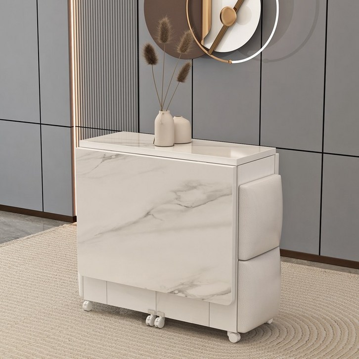 루체오 튼튼한 접이식 테이블 거실 부엌 이동식 테이블, 화이트화이트 테이블 스툴4개소프트 스툴