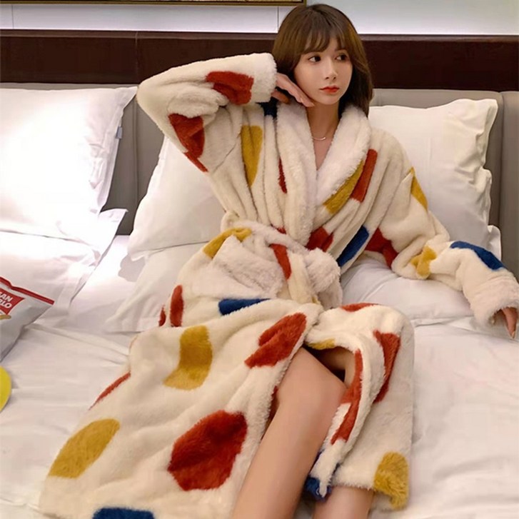 샤워가운 호텔 로브 사계절 목욕가운 겨울 극세사 수면 잠옷 로브, 몬드리안Large, 1개