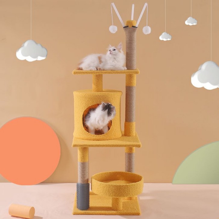 다층 캣타워 장난감 고양이 점프대 장난감 입식 고양이 소형캣타워 애완동물 용품 고양이 기둥, 옐로우 캣타워