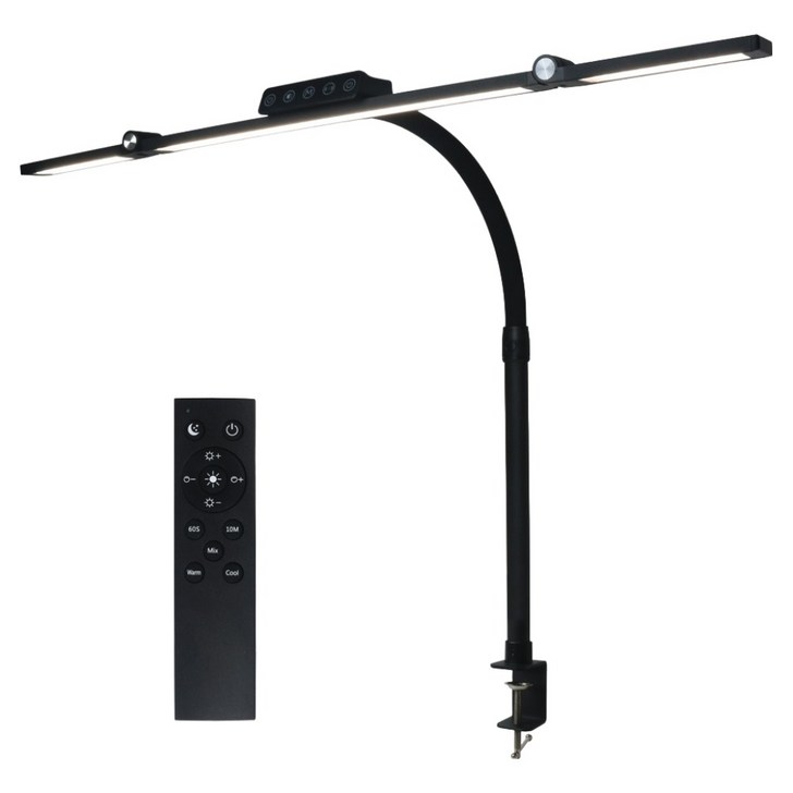 루미라인 와이드 듀얼폴딩 클램프타입 리모컨 책상용 LED 스탠드, 블랙