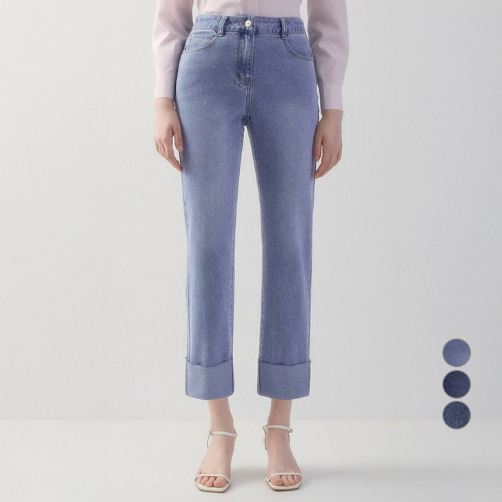 쉬즈미스 여성용 컷팅 턴업 슬림 데님 팬츠 SSMSLO12010