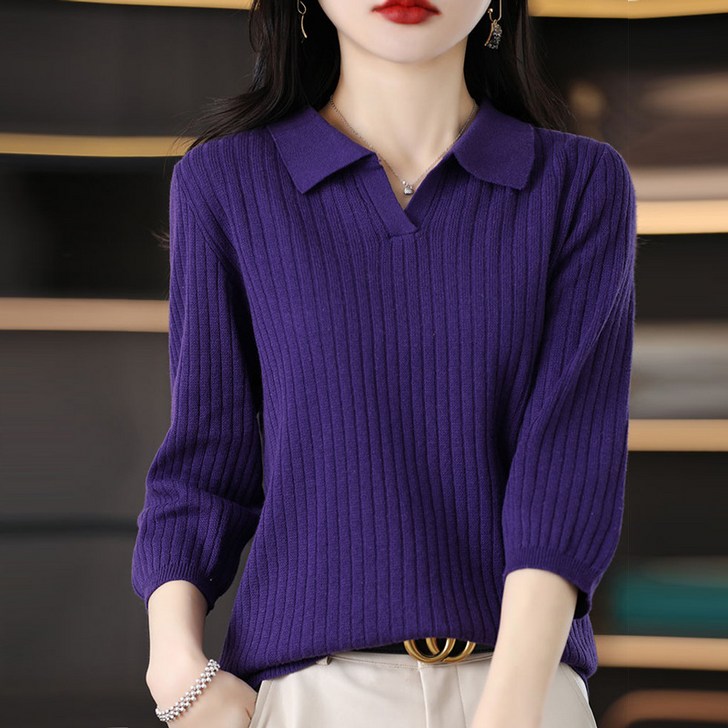 요모조모 4219 카라 칠부 니트 봄 가을 티셔츠