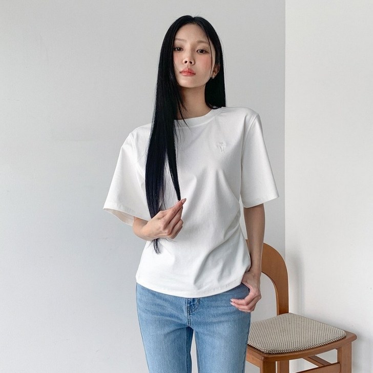 반에이크 여성용 라운드 턱 트임 티셔츠