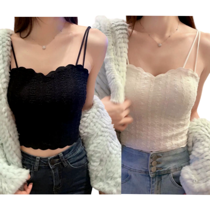 은무드 여성 레이스 크롭 나시탑 블랙아이보리 세트