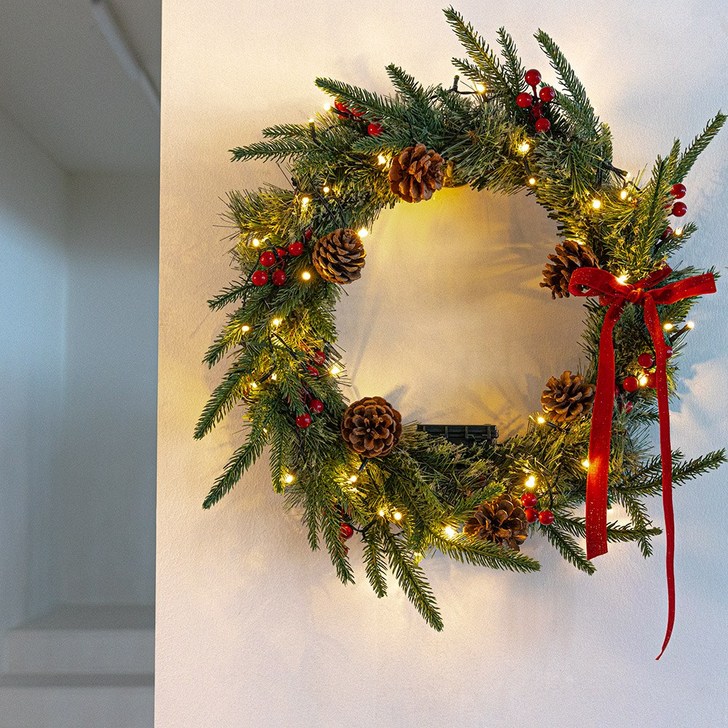 파티몬 크리스마스 원형 리스 50cm 전구포함 트리 벽 장식 소품