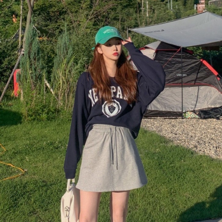 워너비뮤즈  데일리 라운드넥 나염 프린팅 루즈핏 쭈리 맨투맨