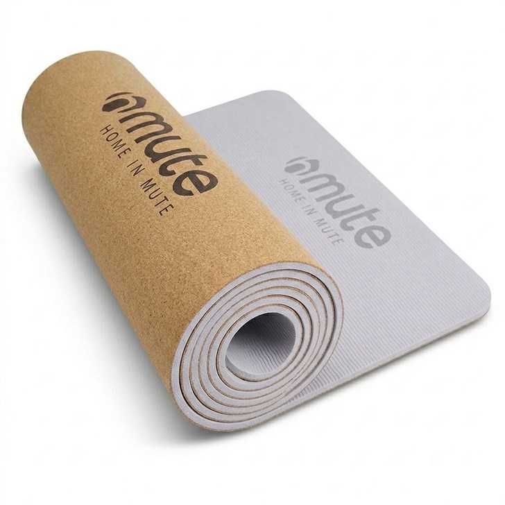 뮤트 요가매트 TPE 천연 코르크 두꺼운 미끄럼방지 필라테스매트, 그레이, 1개