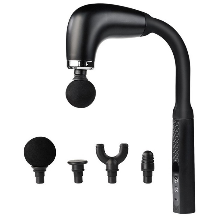 AOSS 진동 핸디 마사지건 강력 진동 갈고리형 휴대용 무선 안마기, 블랙