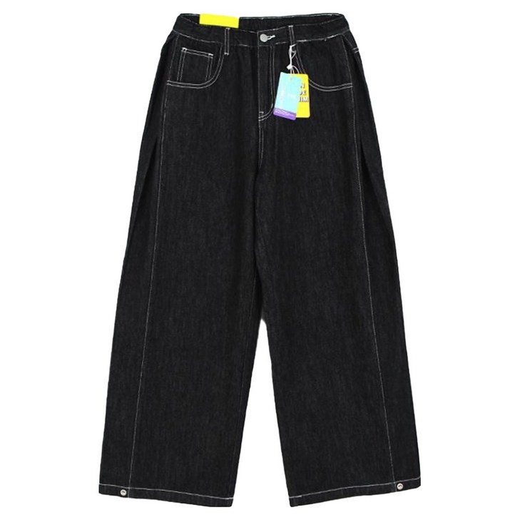 플랜데이 여성용 숏미디움롱 기장 클립 논페이드 생지 와이드 데님 팬츠