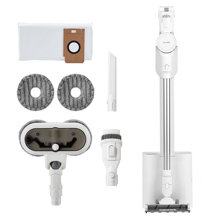 홈리아 BLDC 자동먼지비움 차이슨 더스트제로 타워 무선청소기  물걸레 브러시 세트 H9, 화이트, H9
