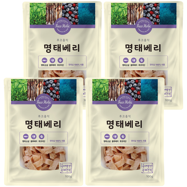 후코홀릭 강아지 건조 간식, 혼합맛명태블루베리, 100g, 4개