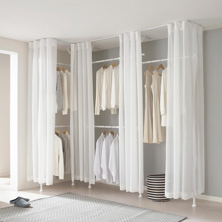 5단 튼튼한 무타공 커튼 행거 EOS515C 드레스룸 옷걸이 커텐 헹거, 화이트