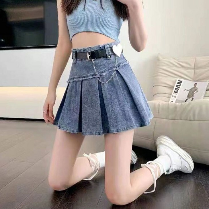 COSYEVNO 데님 플리츠 스커트 어디에나 잘 어울리는 스커트 스커트 스커트